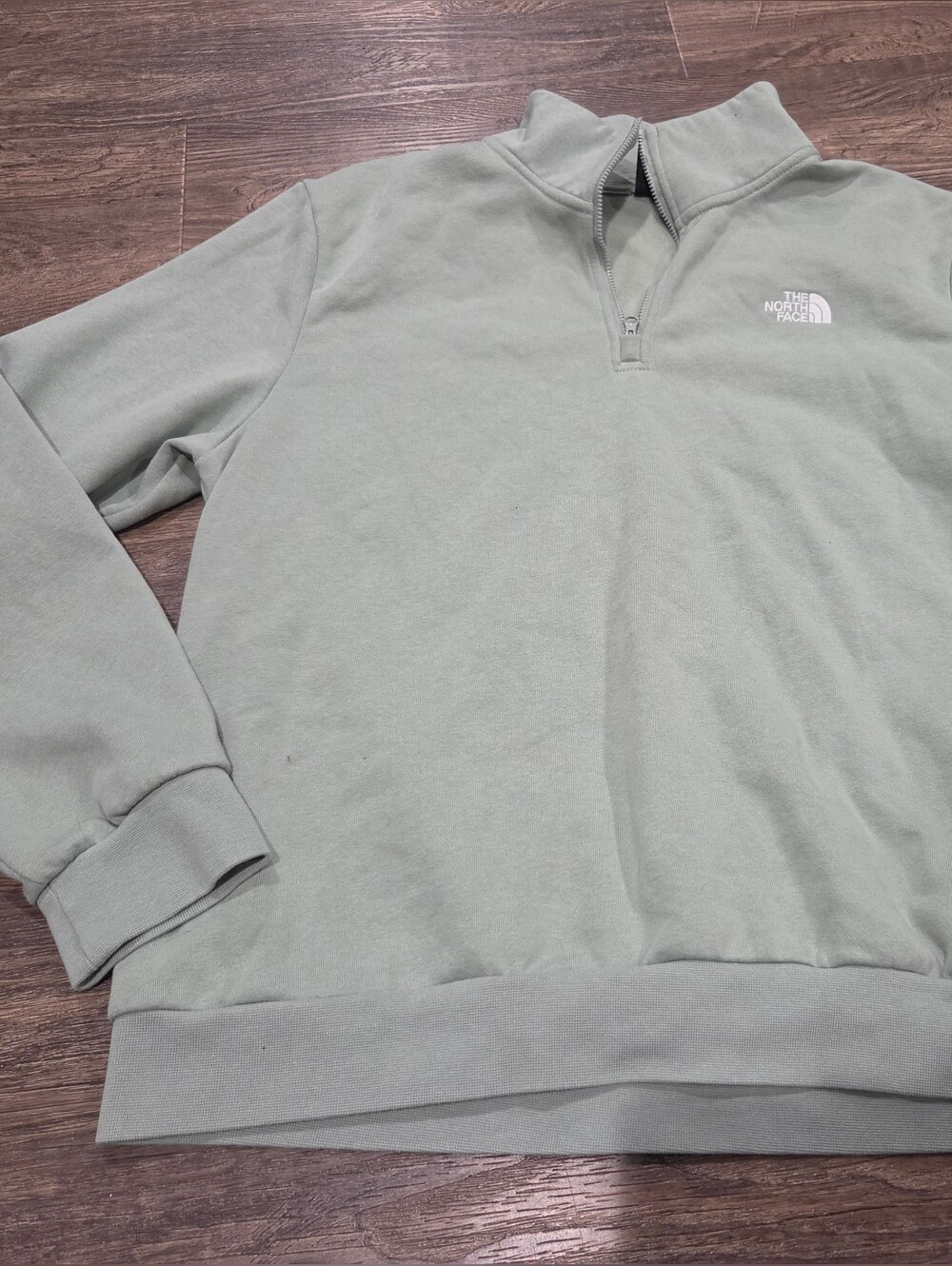 The North Face Men's Sage Green Quarter-Zip Sweatshirt Large Has Stain On Back